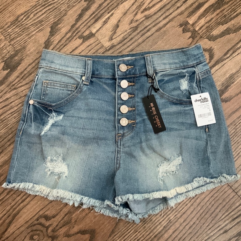 Refuge Distressed Hi-rise Cheeky Jean Shorts